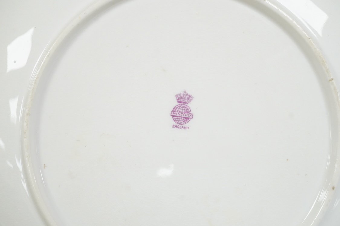 A Mintons yellow floral plate with tooled gilt border, 22cm in diameter